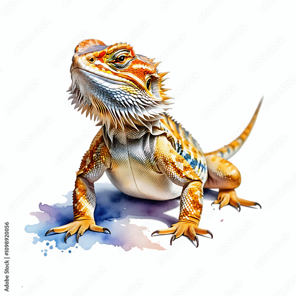 Naklejka premium Watercolor bearded dragon lizard illustration