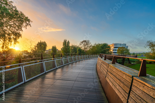 Beautiful architecture of Northampton city riverside at sunrise. England photo