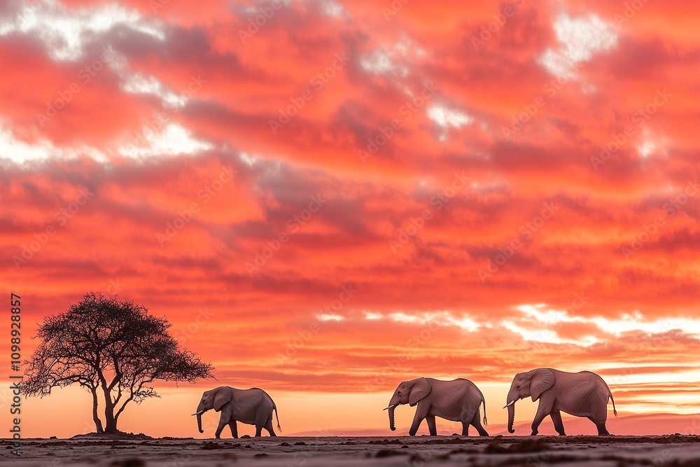 Fototapeta premium African safari sunset landscape