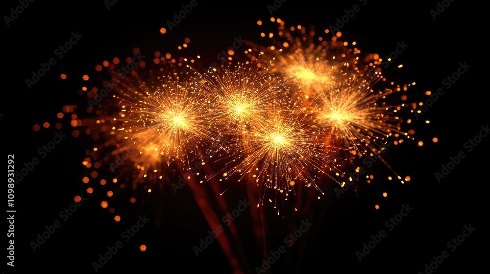 Obraz premium Vibrant festive fireworks exploding with golden sparks against a stunning bokeh background, perfect for celebration and joyful occasions.