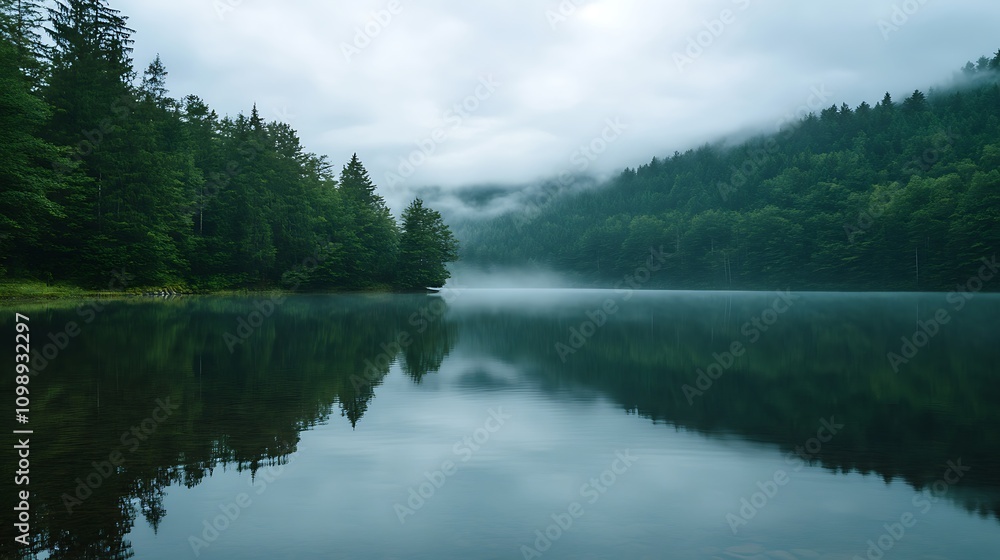 Obraz premium Misty Lake in the Forest