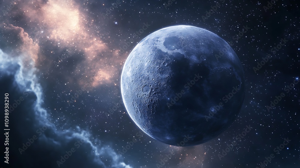 Naklejka premium Blue Planet in Space Nebula