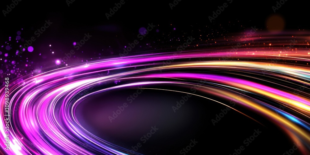 Obraz premium A vibrant swirl of colorful light trails against a dark background, creating a dynamic and energetic visual effect.
