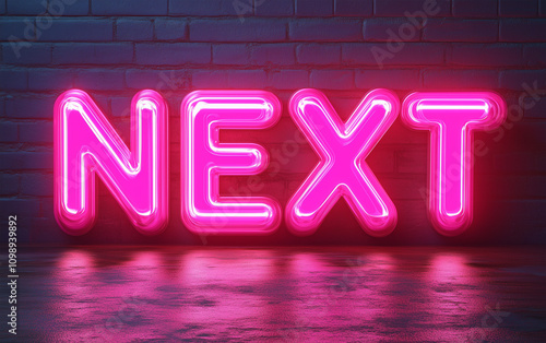 Neon Pink 'NEXT' Text on Black Background photo