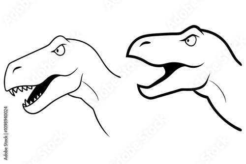 head of a dinosaur line art on white background.