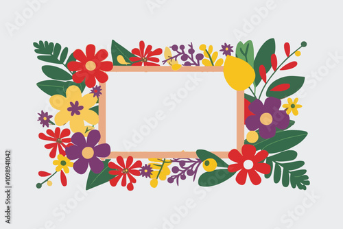 A decorative floral frame composition in a vector style, easily editable.