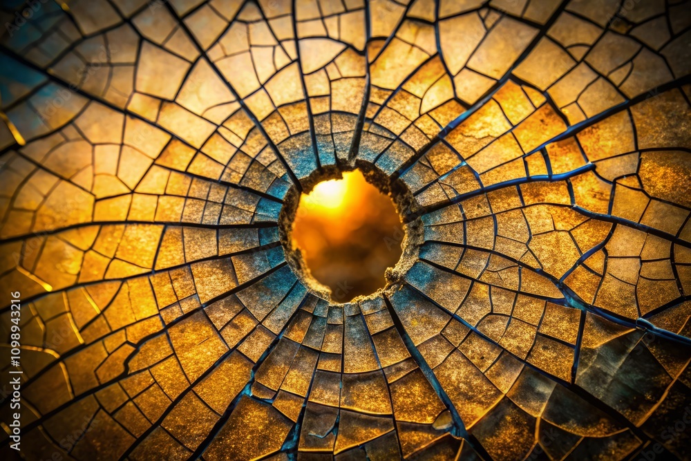 Fototapeta premium Macro Photography of a Cracked Hole Showcasing Intricate Details and Textures for Creative and Abstract Visuals in Digital Art and Design Projects