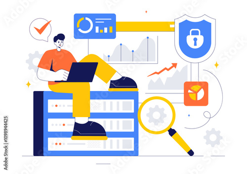 Cyber Threat Analysis Vector Illustration featuring Vulnerability Management and Information Control for Protection and Safety Technology