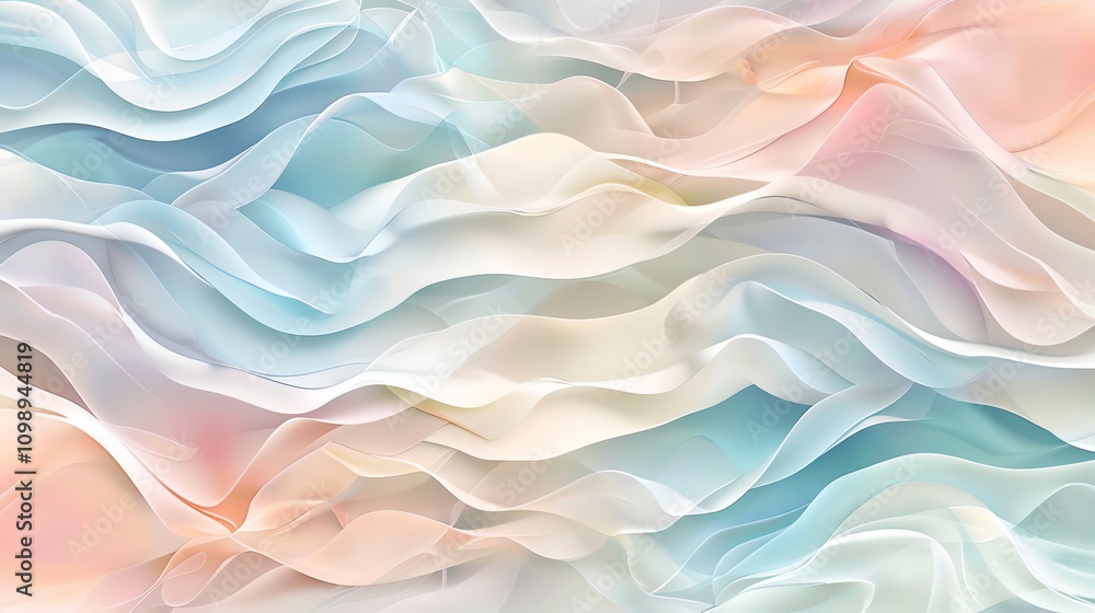 Obraz premium Abstract, 3D render of colorful, flowing ribbons in a wavy pattern.