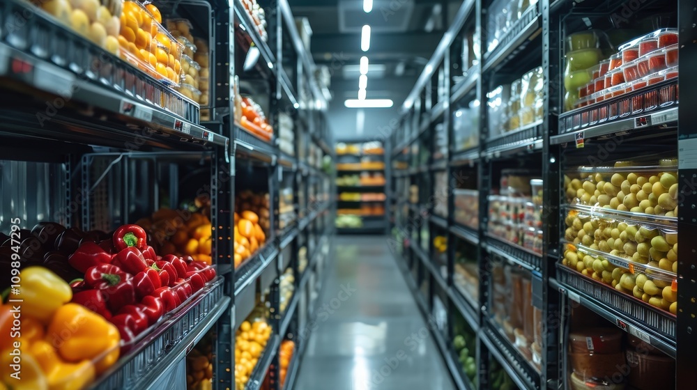 Fototapeta premium A Vibrant Temperature-Controlled Storage Area for Fresh Perishables in a Modern Facility