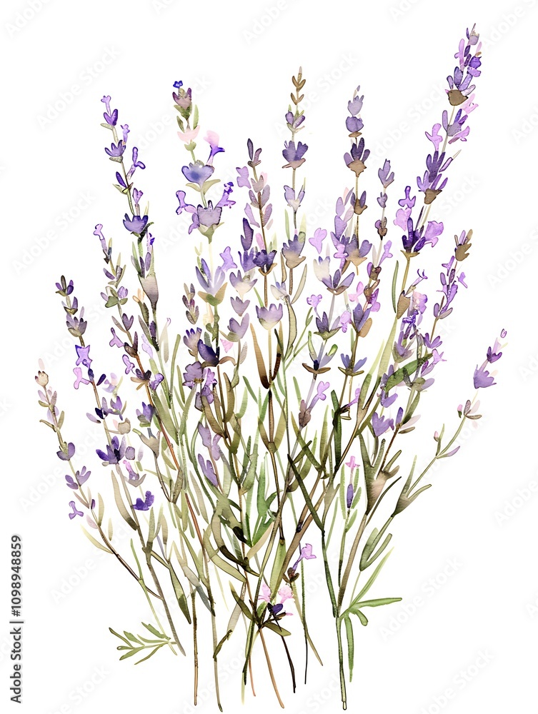 Obraz premium Watercolor Purple Gypsophila Isolated on White Background. Beautiful Gypsophila Flower