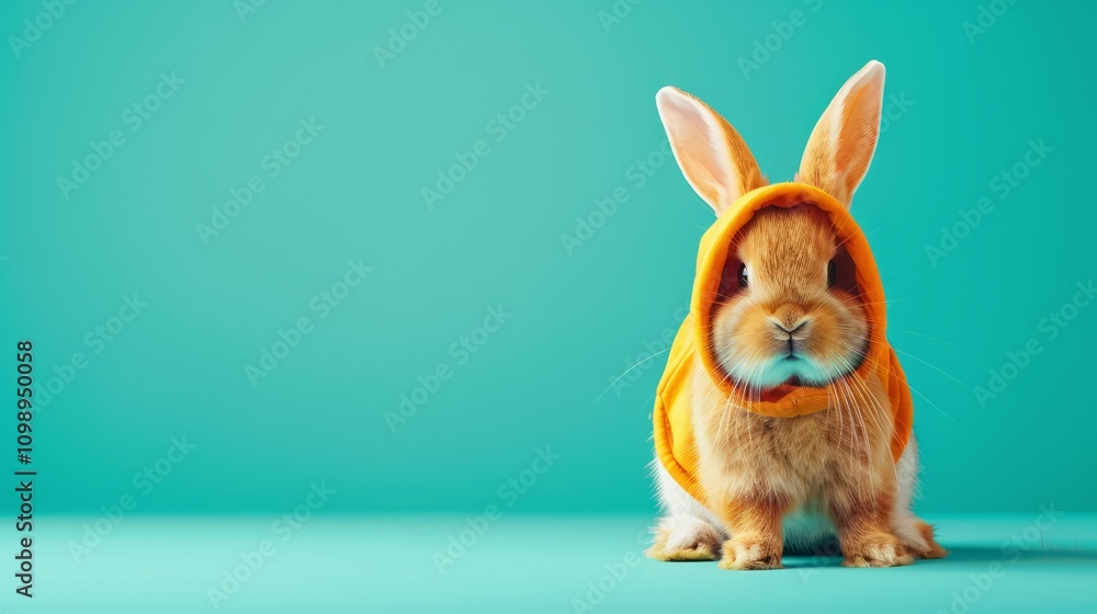 Fototapeta premium Adorable Rabbit in Cute Costume on a Plain Background