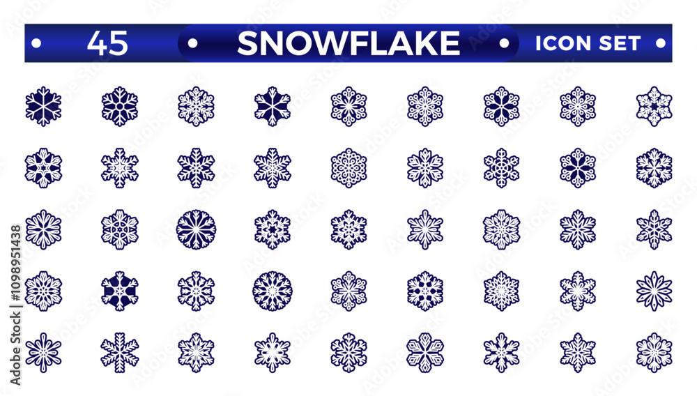 snowflakes solid icon set such as pack of simple snowflakes, snowflake ...