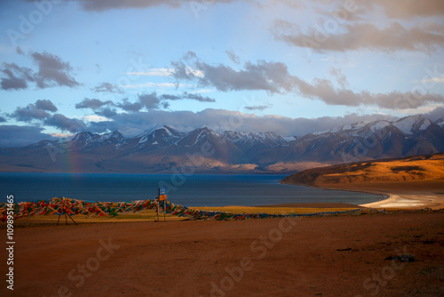 The sacred lake Manasarovar in Ngari, Tibet photo