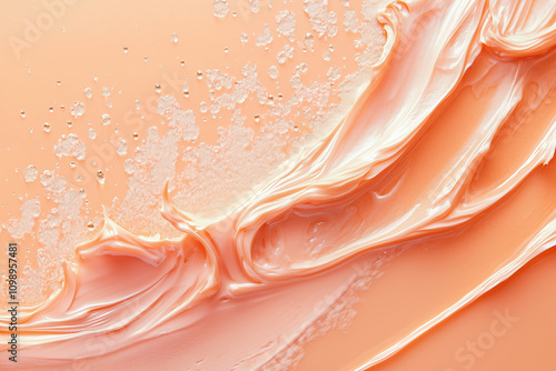 Luxury Dimethicone Cream Texture Close-up on Soft Powdery Peach Background, Ideal for High-End Beauty Product Ads photo