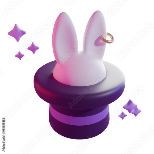magic hat and rabbit Cute Witchcraft 3D Icons