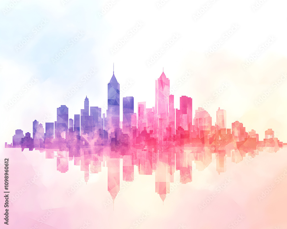 Obraz premium Silhouettes and Compositions blending geometric, Colorful City Skyline Silhouette on Light Background
