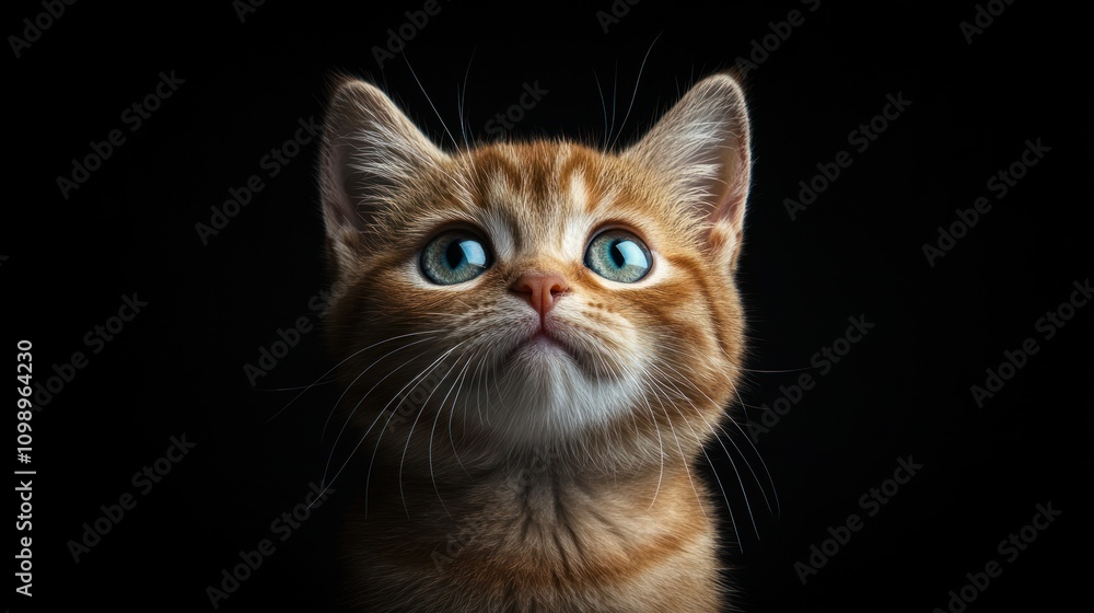 Obraz premium Close-up of an orange tabby cat with striking blue eyes.