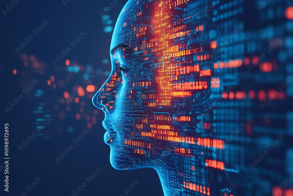 Fototapeta premium Futuristic Glowing Human Silhouette with Digital Patterns