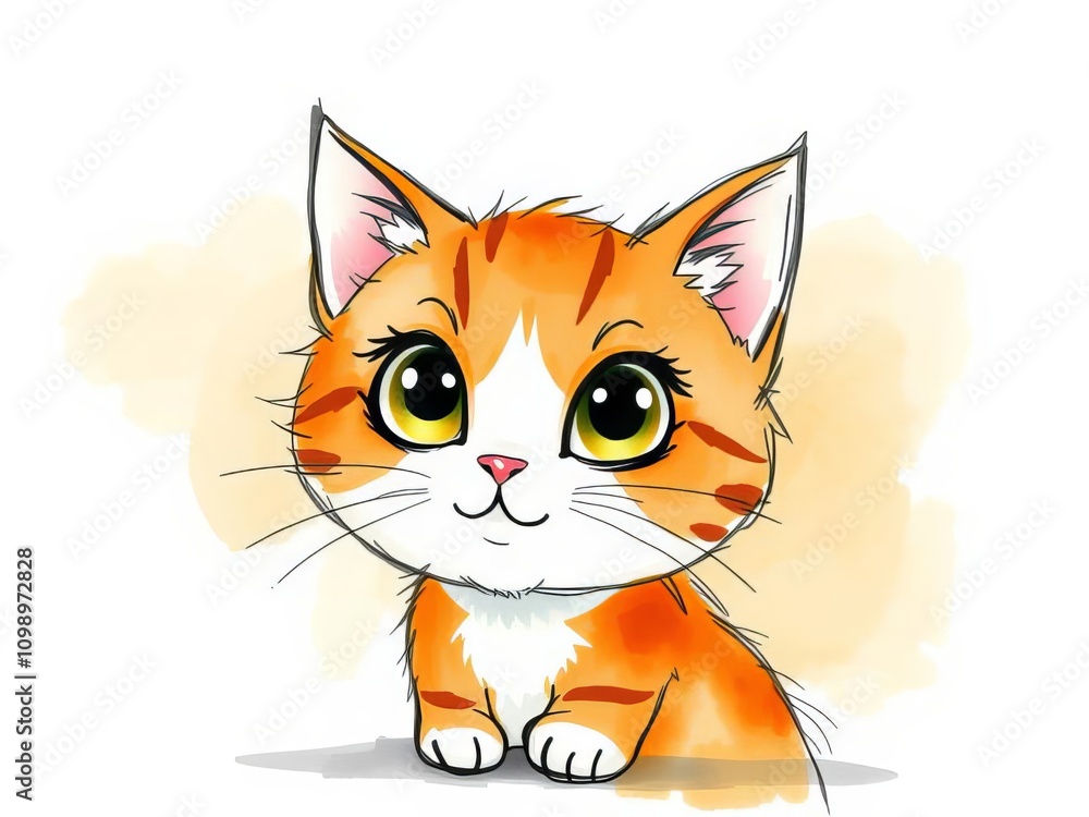 Obraz premium A cartoon illustration of a cute kitten on a white background