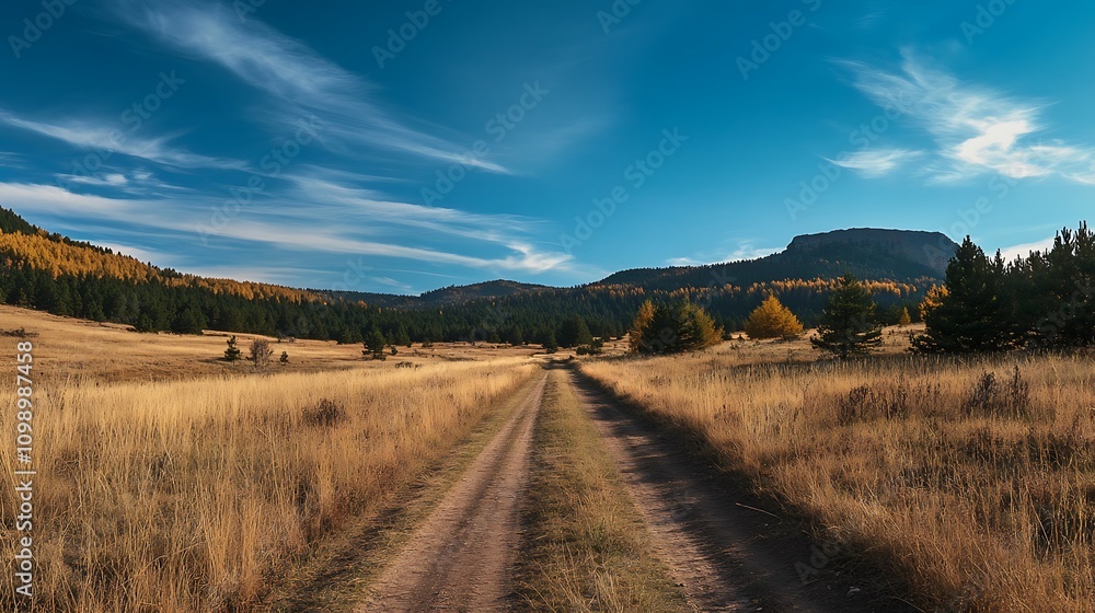 Obraz premium Dirt Road Leading to Mountains in Autumn