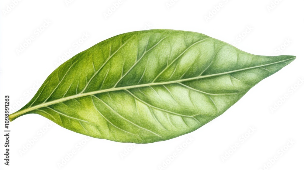 Obraz premium Detailed Illustration of Vibrant Green Leaf on White Background