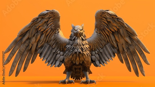 Powerful eagle with wings spread wide, rendered in 3D. photo