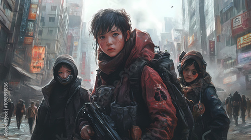 Craft a startling visual of a dystopian society. Dystopian. Illustration