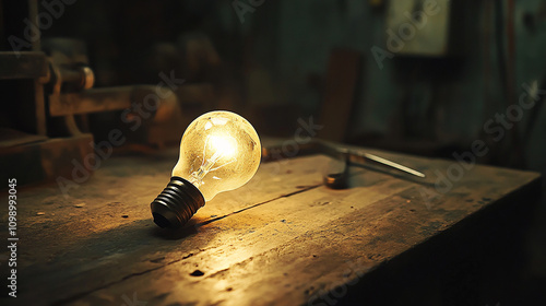 A cracked light bulb emitting a faint flicker on a wall photo