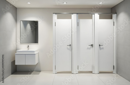 interior of toilet and restroom for many visitors in white style