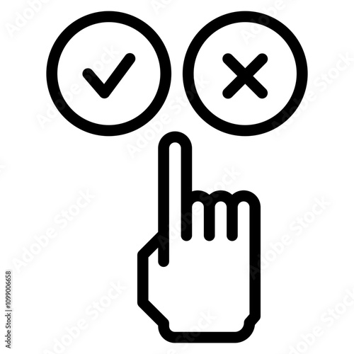 Checkmark and cross with finger point icon. Tick and disagree cross choose icon 