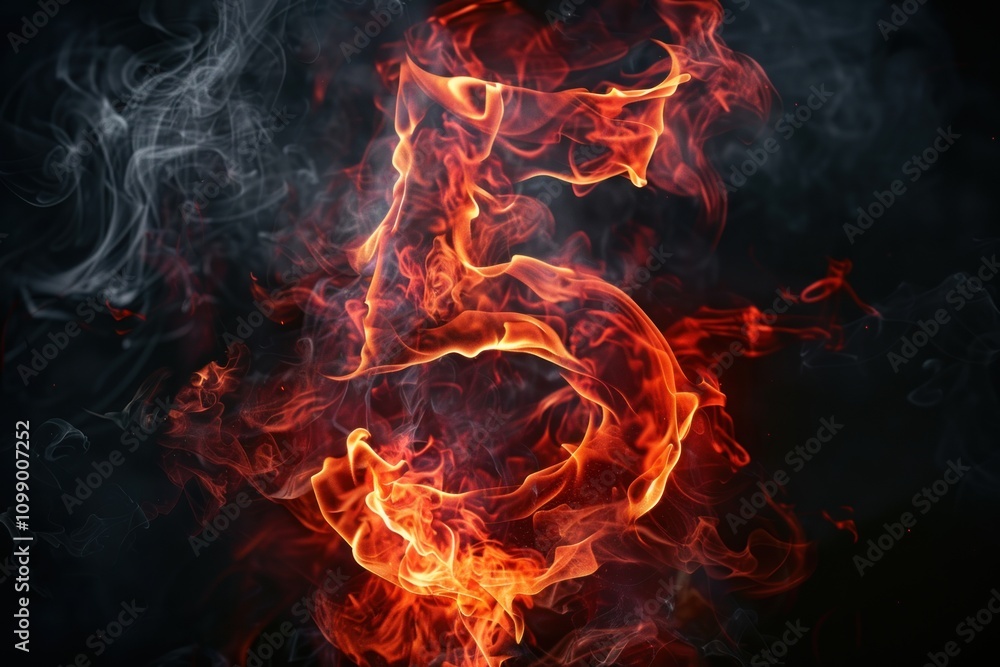 Fototapeta premium Fiery Number Five in Flames and Smoke