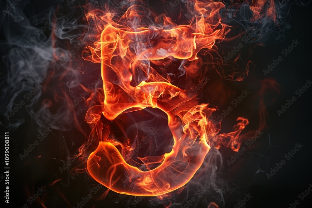 Fototapeta premium Fiery Number Five in Flaming Smoke Display
