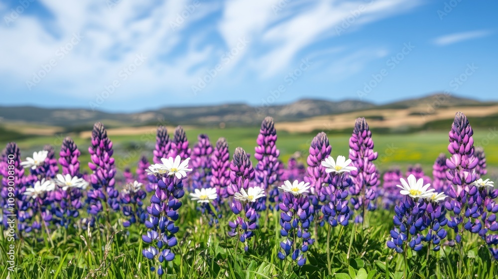Fototapeta premium Vibrant Wildflower Field Under Blue Sky