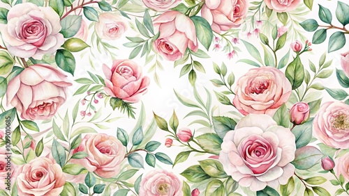 Elegant Watercolor Roses and Greenery Pattern for Design Projects