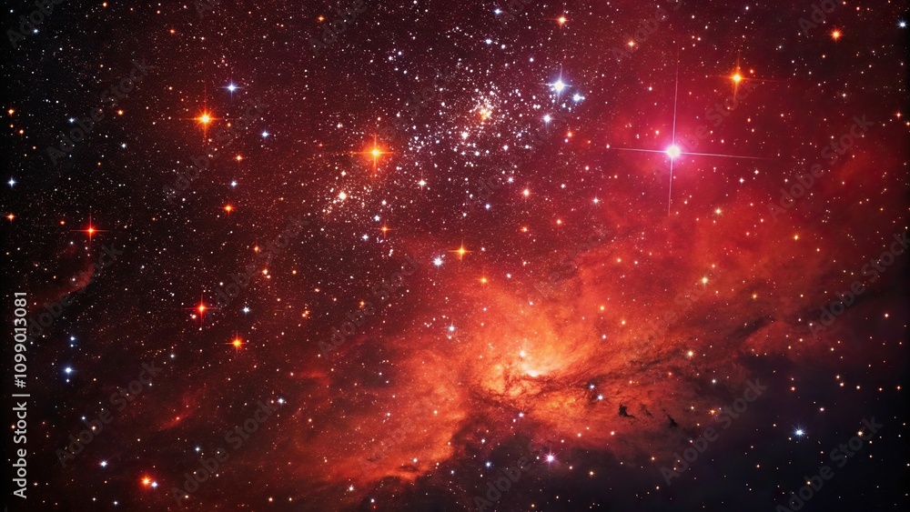 Naklejka premium Stunning array of bright red and orange stars in the cosmos with a black background, cosmic bodies, red and orange stars