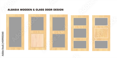 Vector illustration of a set of wooden and glass panel door designs in various variations