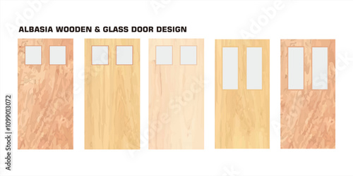 Vector illustration of a set of wooden and glass panel door designs in various variations