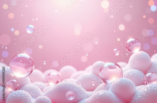 Abstract Beautiful background pink Soap Bubbles Background, frame for text, copy space