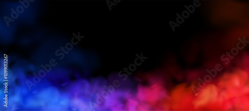 Vector realistic neon smoke. Red and blue steam background. Sport poster concept, confrontation versus competitors. Overlay transparent textured effect, fight competition fog