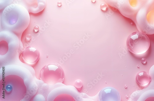Abstract Beautiful background pink Soap Bubbles Background, frame for text, copy space