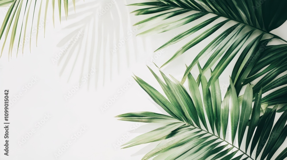 Obraz premium A leafy green palm tree with a white background