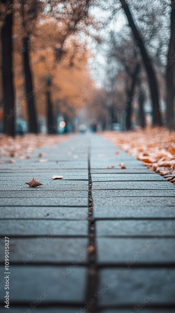 Fototapeta premium Autumnal Path: A Serene Walkway Through Golden Leaves