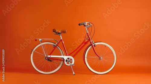 Wallpaper Mural A red bicycle with a brown leather seat stands on an orange background. Torontodigital.ca