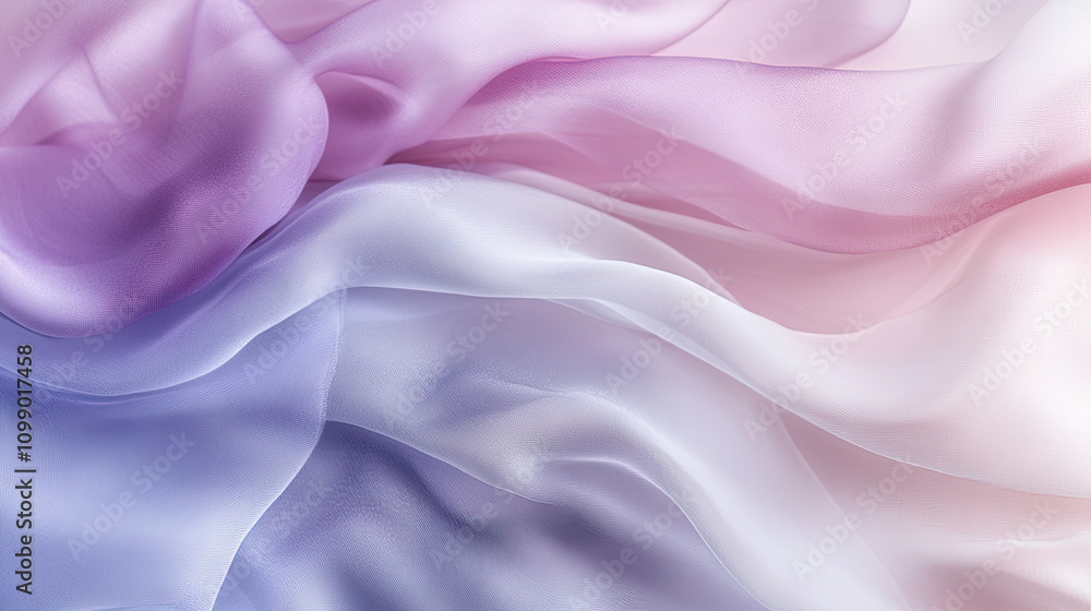 Fototapeta premium Abstract background with soft pink and purple silk waves, featuring smooth satin textures and flowing curves, perfect for elegant fabric designs and artistic wallpaper backdrops