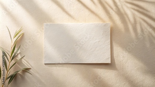 Elegant stationery mockup with plant and sunlight shadows