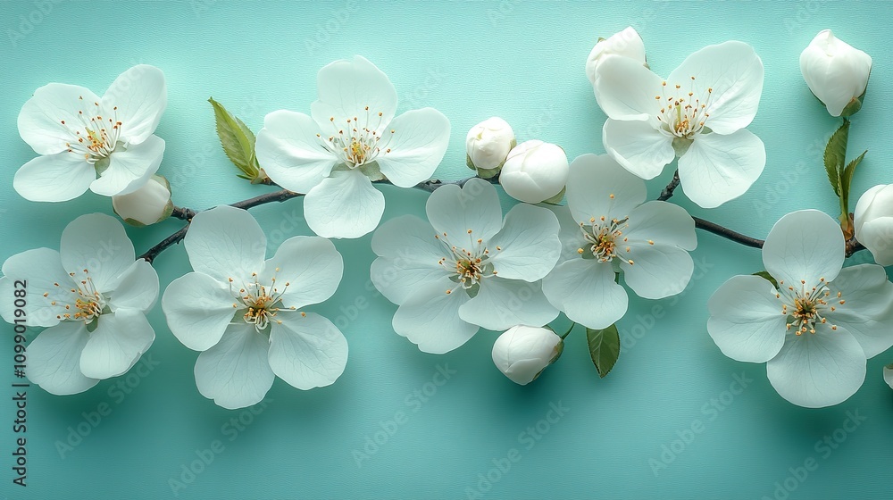 Obraz premium Delicate White Blossoms on a Teal Background