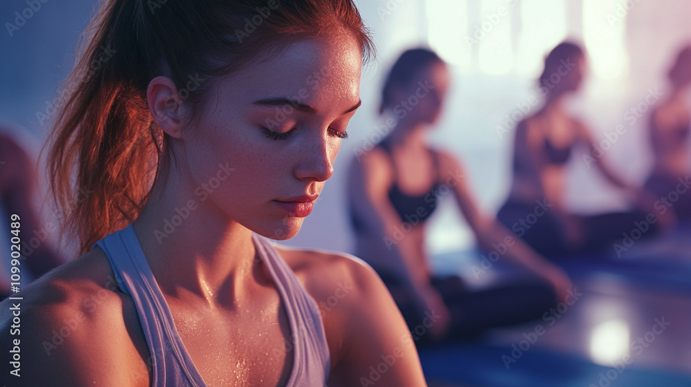 Fototapeta premium Woman Sweating After Fitness Class Yoga Pilates