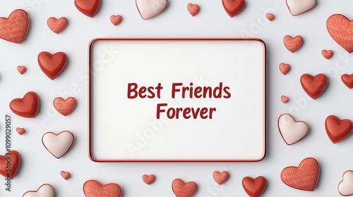 Valentine's card with Best Friends Forever text and cute heart vectors, simple design, white background