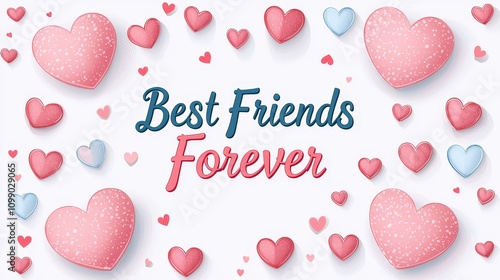 Valentine's card with Best Friends Forever text and cute heart vectors, simple design, white background